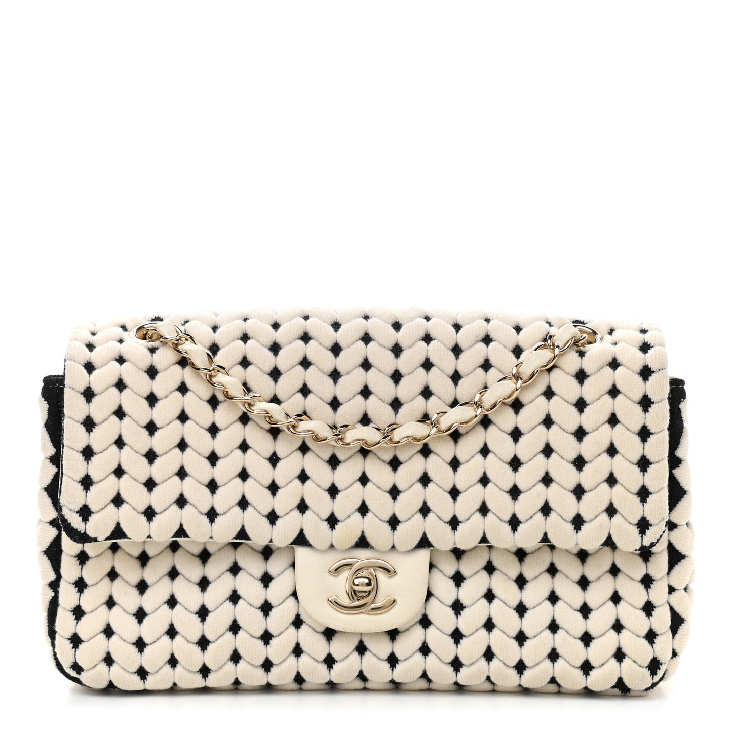 Calfskin Wool Woven Flap White Black