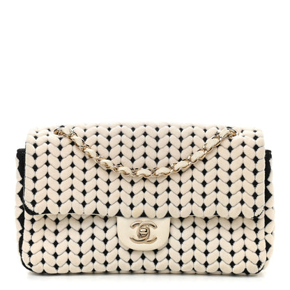 Chanel Calfskin Wool Woven Flap White Black 1 of 10