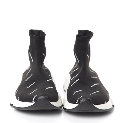 Balenciaga Neoprene Knit Allover Logo Bi-Color Sole Womens Speed Sneakers 36 Black White 2 of 6