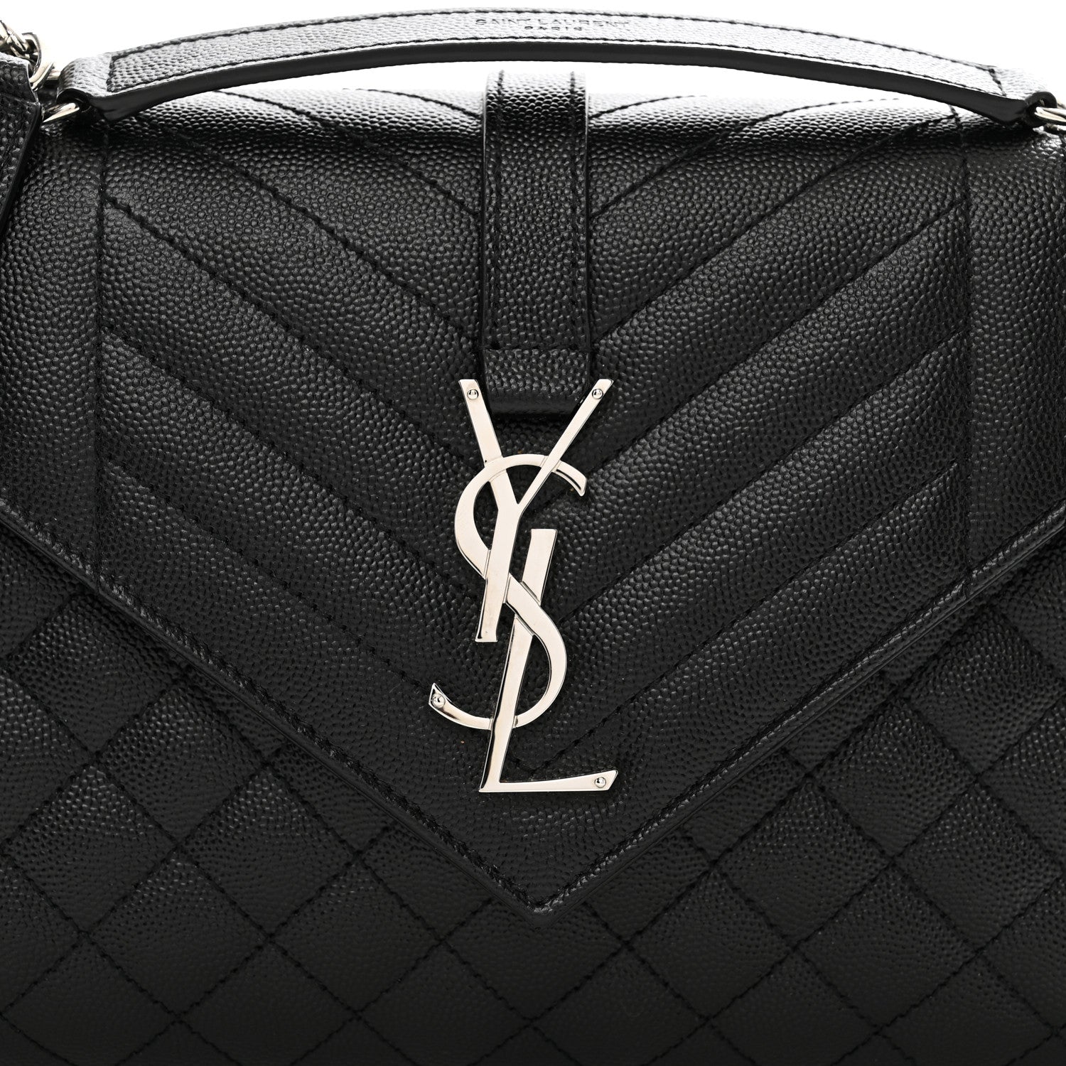 Saint Laurent Grain De Poudre Textured Mixed Matelasse Triquilt Medium Monogram Satchel Black 5 of 10