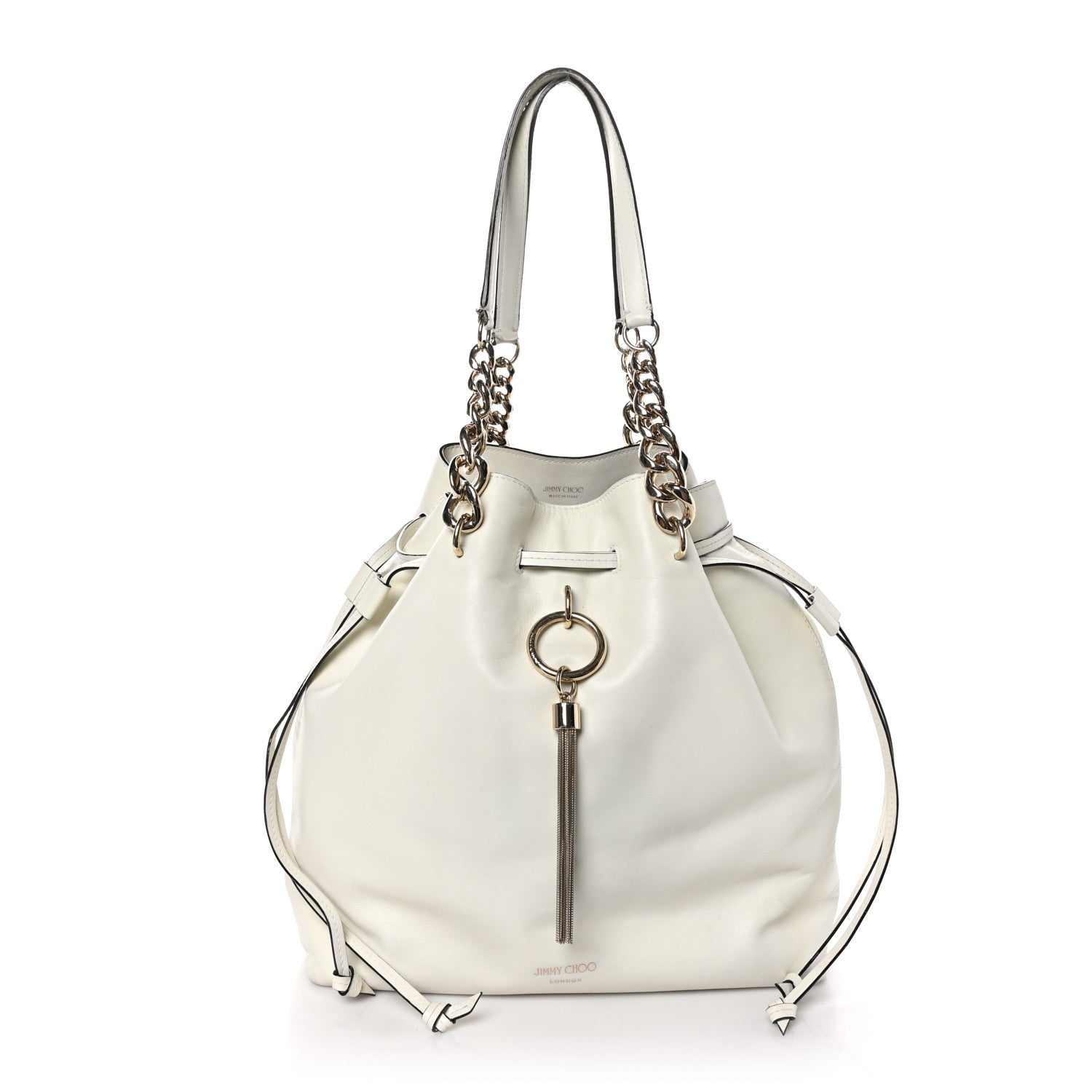 Jimmy Choo Calfskin Large Callie Bucket Bag White 1 of 10