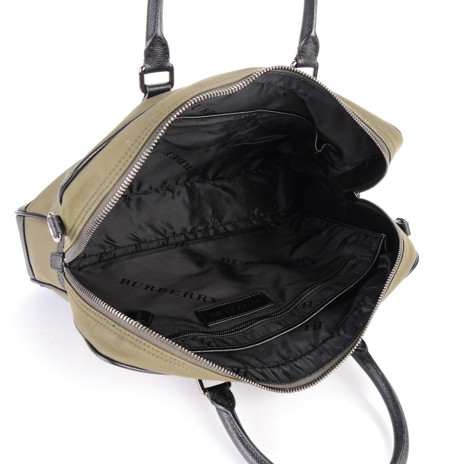 Burberry Calfskin Nylon-Canvas Briefcase Green 10 of 14
