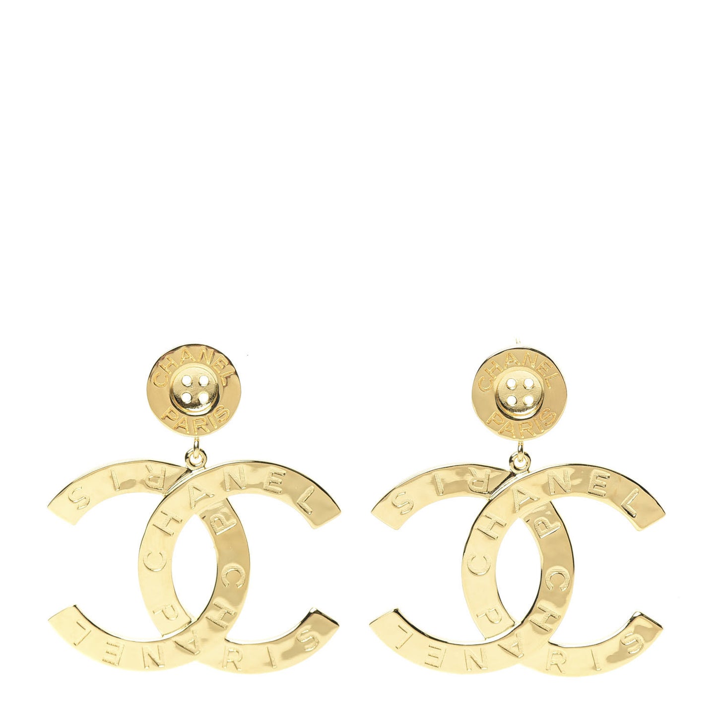 Metal Large Paris Button Earrings Gold