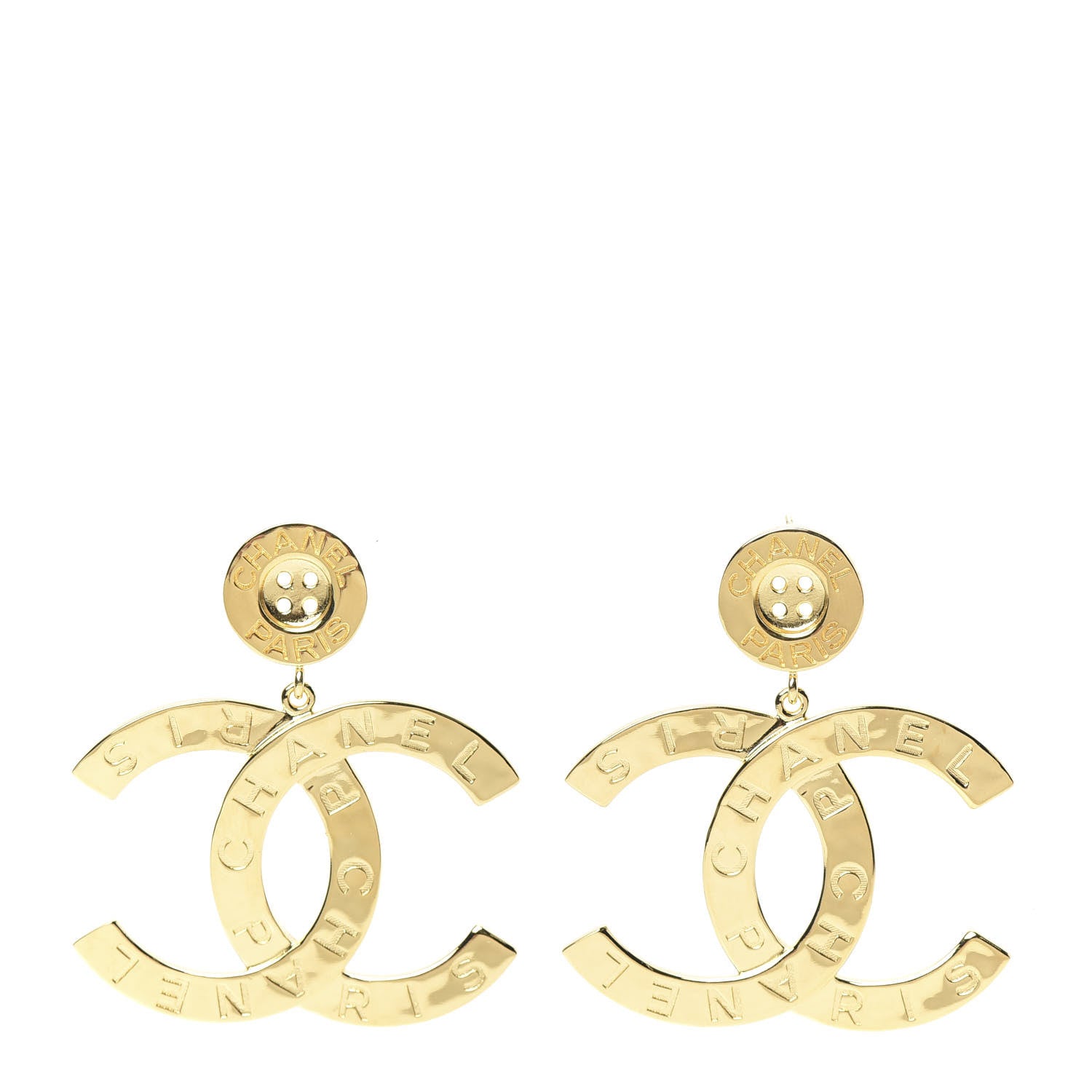 Chanel Metal Large Paris Button Earrings Gold 1 of 4