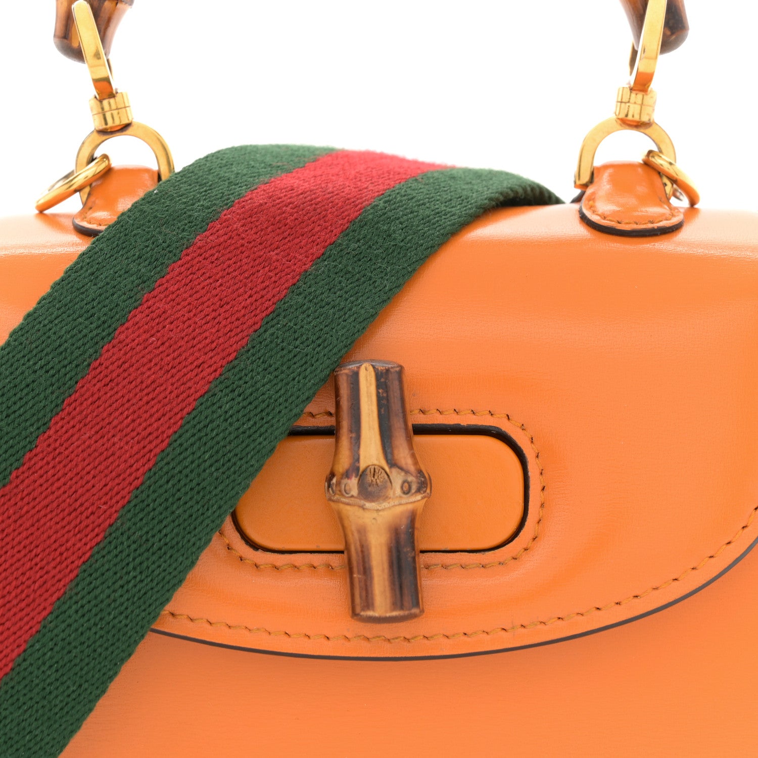 Gucci Boarded Dyana Lux Calfskin Web Mini Bamboo 1947 Top Handle Bag Marigold Yellow 7 of 13