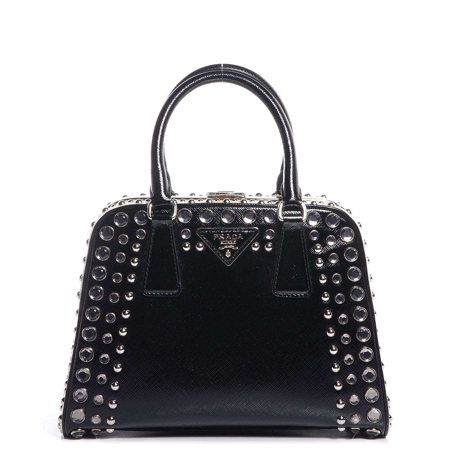 Saffiano Vernice Small Crystal Pyramid Bag Black