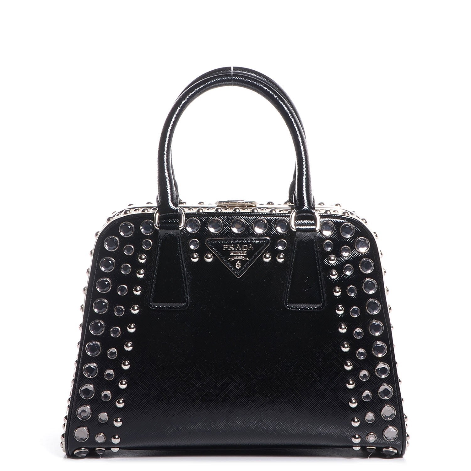 Prada Saffiano Vernice Small Crystal Pyramid Bag Black 1 of 10