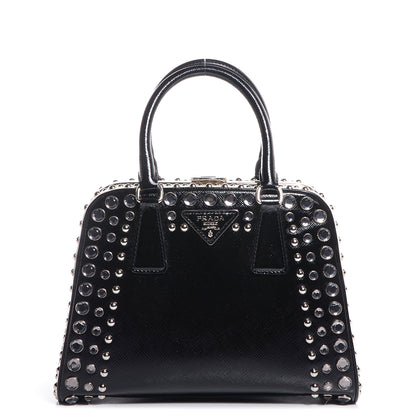 Prada Saffiano Vernice Small Crystal Pyramid Bag Black 1 of 10