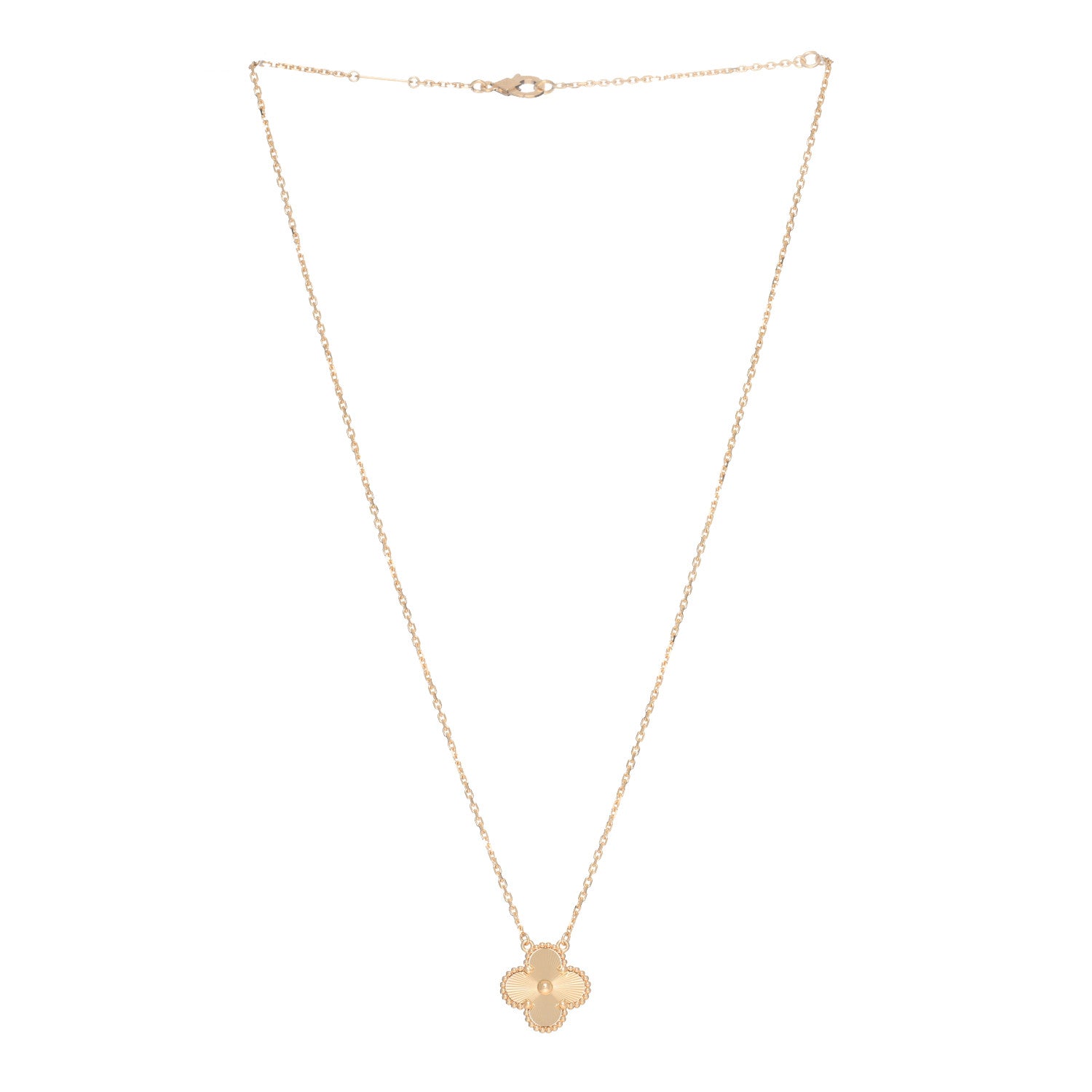Van Cleef & Arpels 18K Yellow Gold Guilloche Vintage Alhambra Pendant Necklace 2 of 4