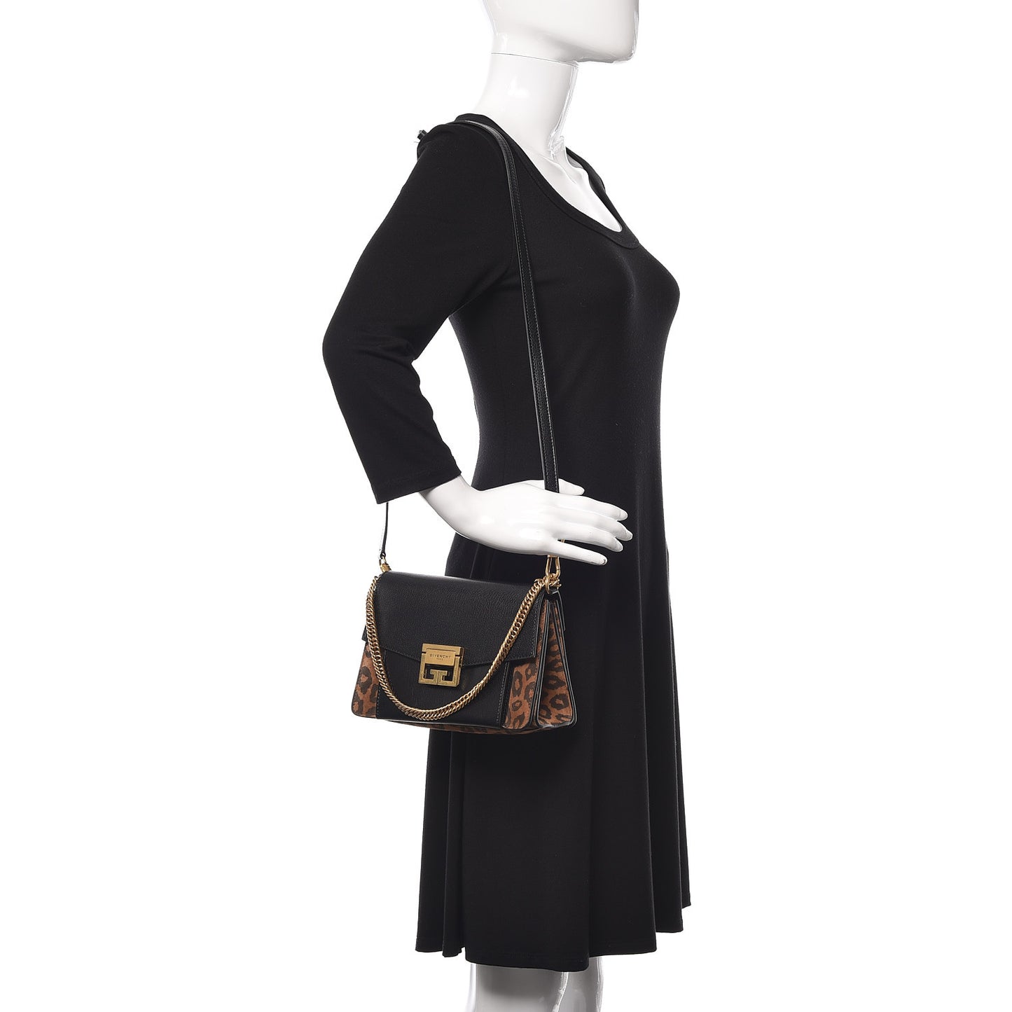 Calfskin Suede Leopard Print Small GV3 Shoulder Bag Black Chestnut