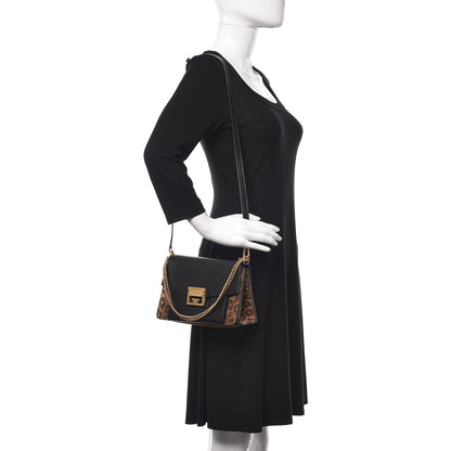 Givenchy Calfskin Suede Leopard Print Small GV3 Shoulder Bag Black Chestnut 3 of 9