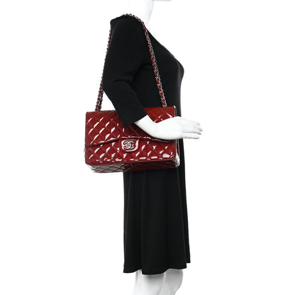 Chanel Patent Calfskin Quilted Jumbo Double Flap Red 2 of 14