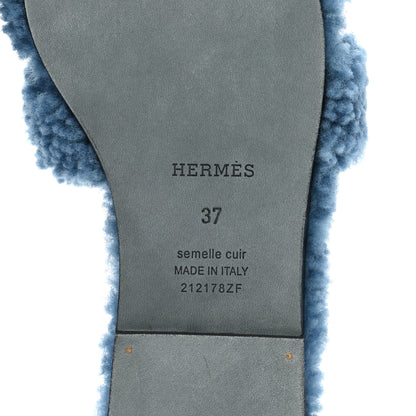 Hermes Woolskin Oran Sandals 37 Bleu 6 of 8