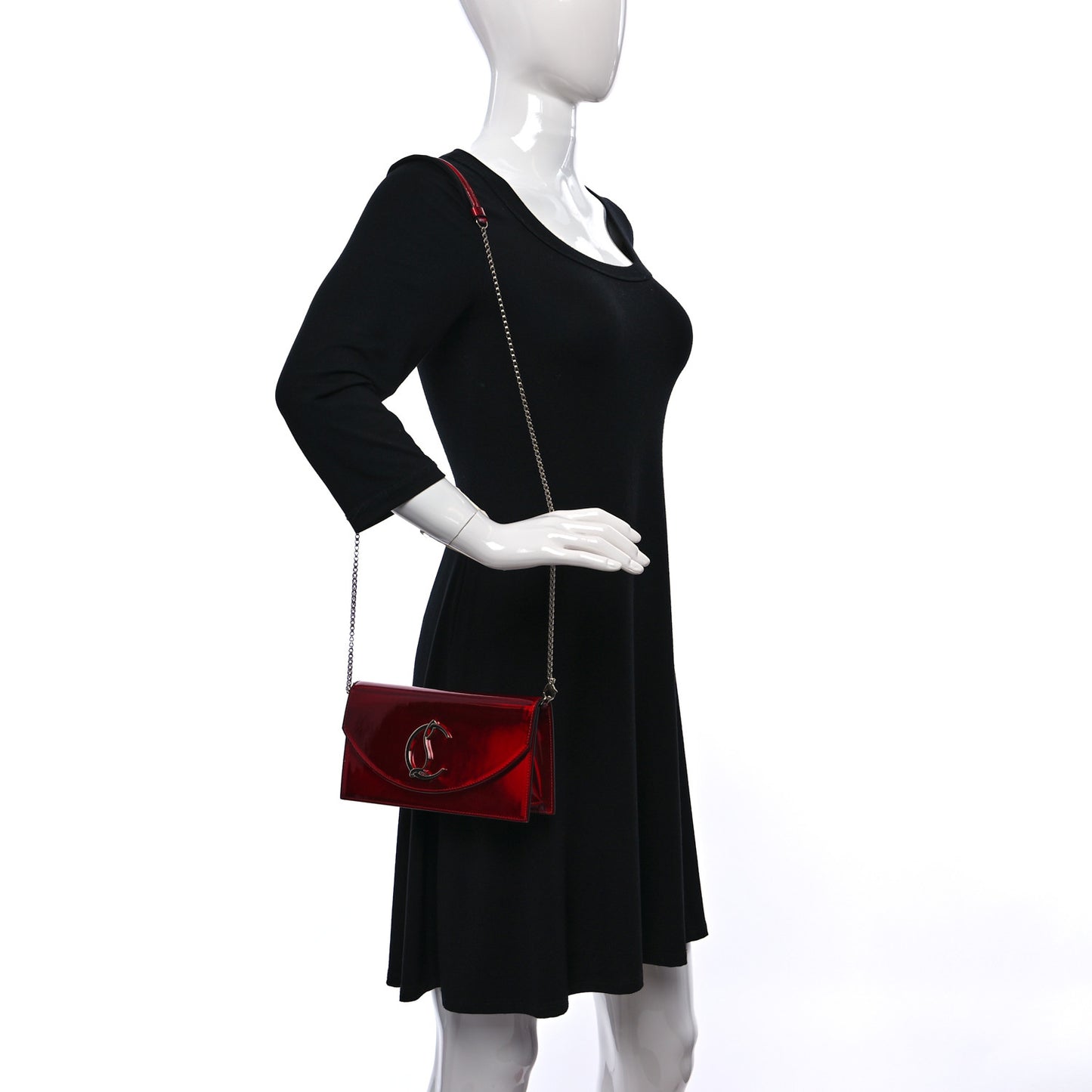 Metallic Calfskin Loubi54 Crossbody Clutch Red