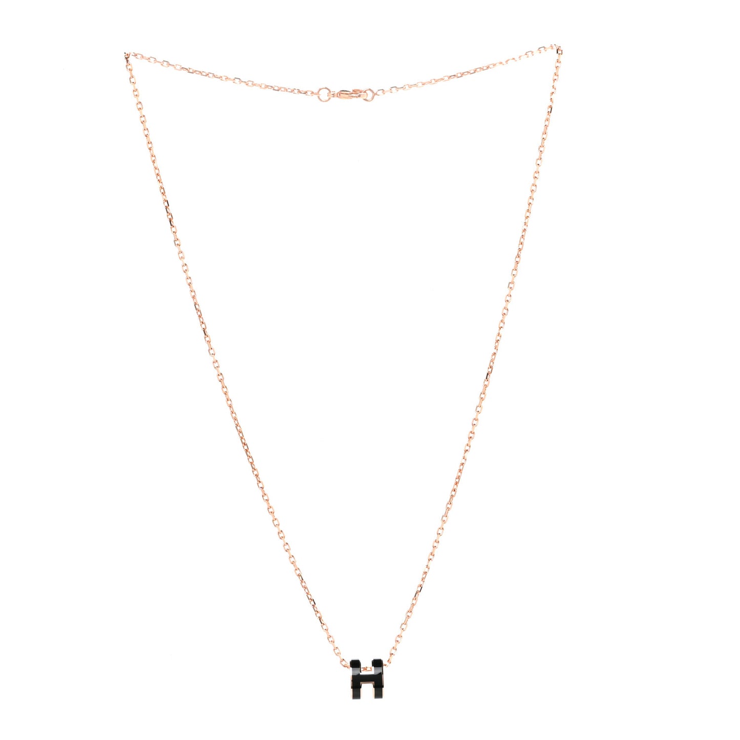 Lacquered Rose Gold Mini Pop H Pendant Necklace Black