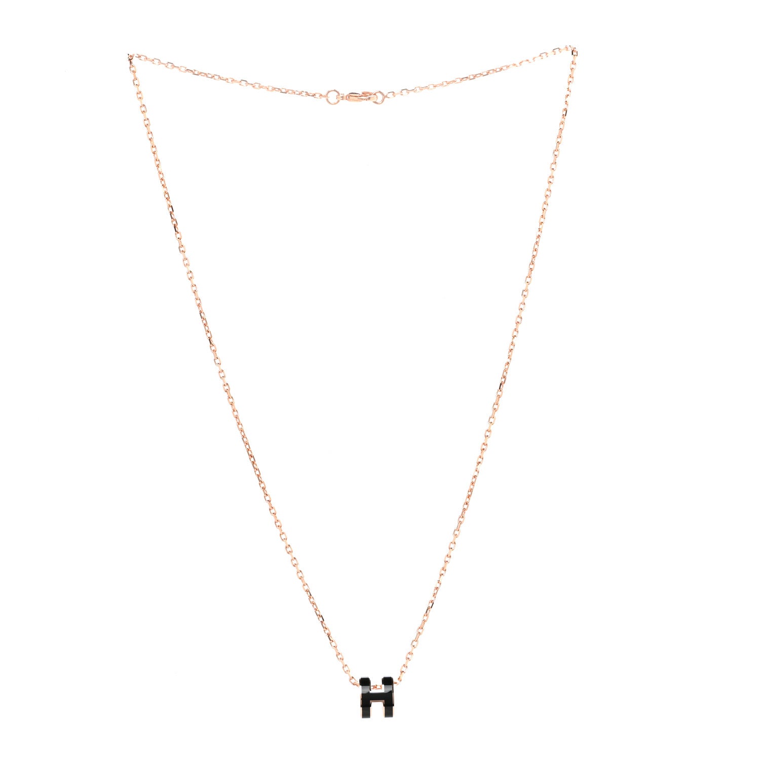 Hermes Lacquered Rose Gold Mini Pop H Pendant Necklace Black 2 of 5