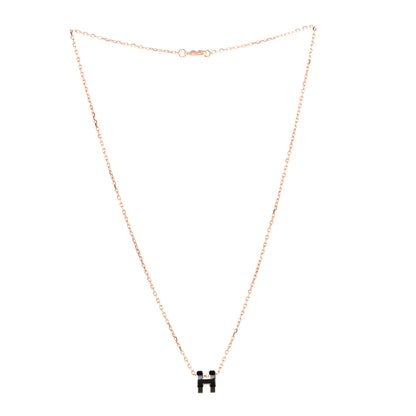 Hermes Lacquered Rose Gold Mini Pop H Pendant Necklace Black 2 of 5