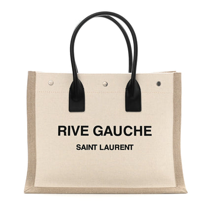 Saint Laurent Linen Calfskin Small Rive Gauche Tote Optic White 1 of 10