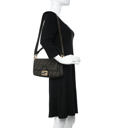 Fendi Fabric Jacquard FF 1974 Medium Baguette Tobacco Moro Black 2 of 10