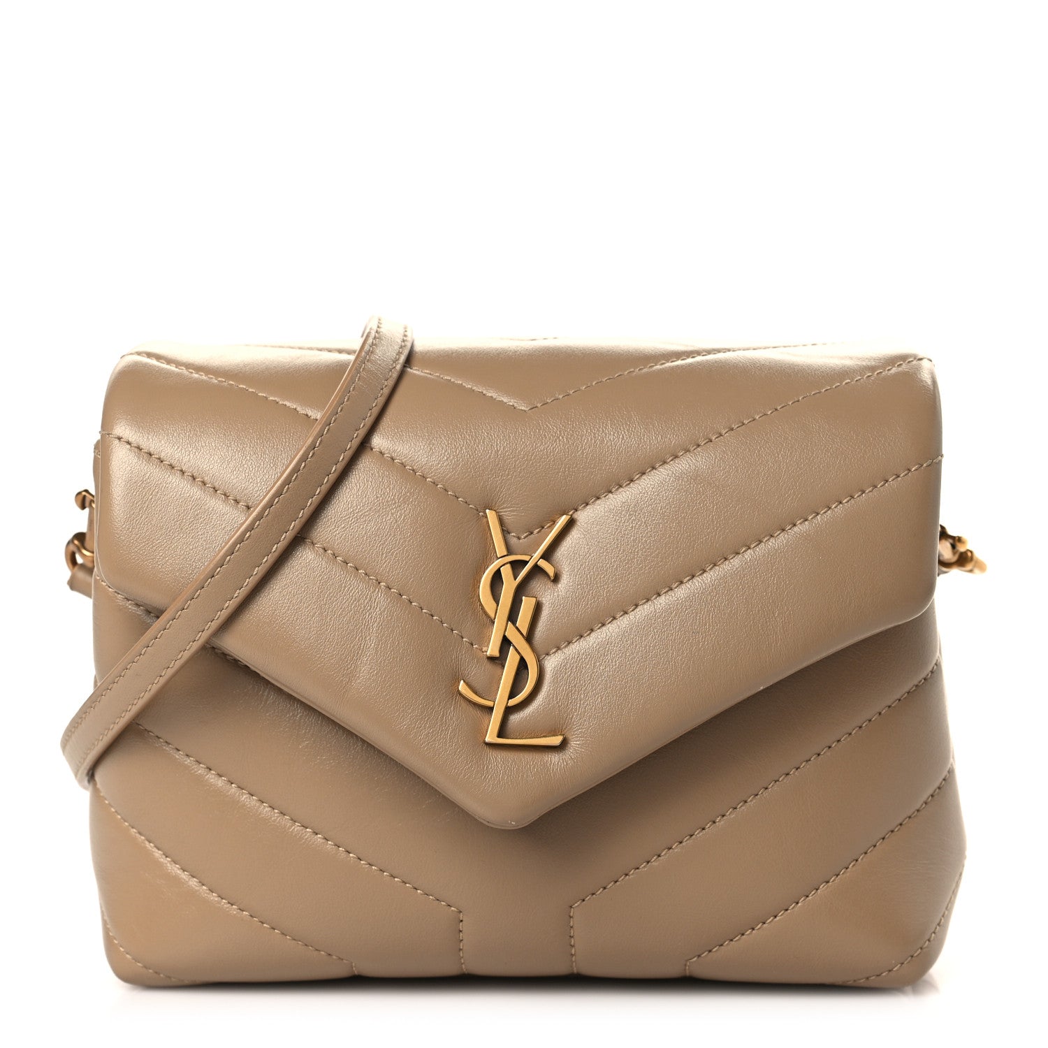 Saint Laurent Calfskin Y Quilted Monogram Toy Loulou Crossbody Bag Dark Beige 1 of 9
