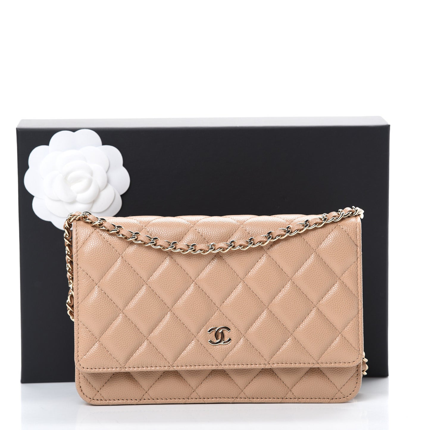 Caviar Quilted Wallet On Chain WOC Beige