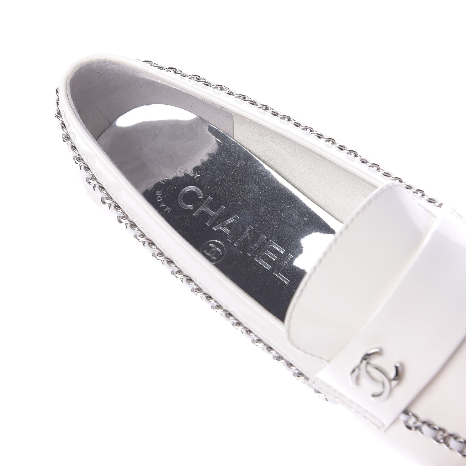 Chanel Patent Calfskin CC Chain Mocassin Loafers 37 White 8 of 10