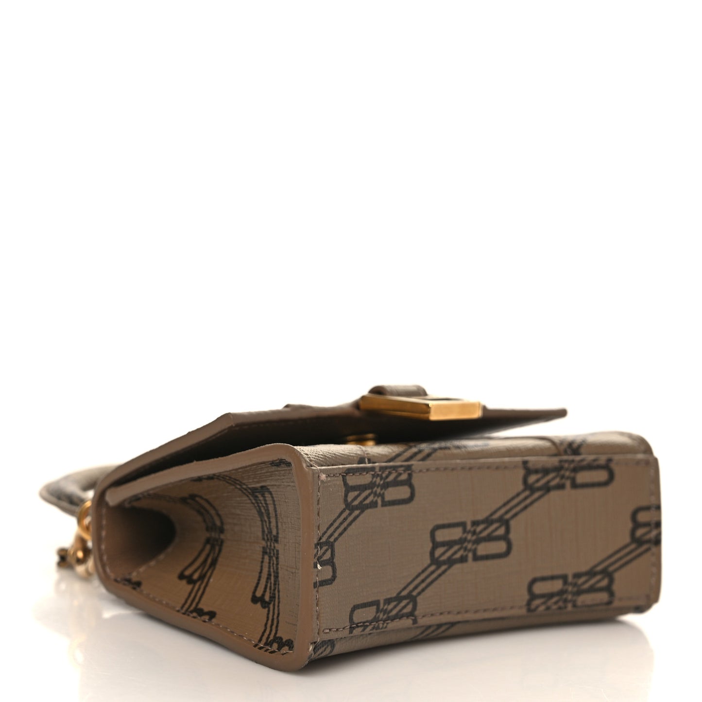 Coated Canvas BB Monogram Hourglass Top Handle Bag Mini with Chain Beige Brown