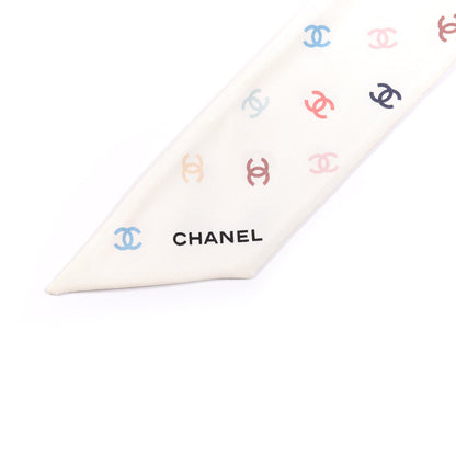 Chanel Silk Heart CC Slim Bandeau Scarf Ivory 3 of 3