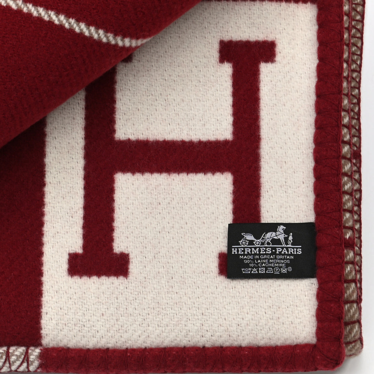 Hermes Wool Cashmere Avalon III Blanket Ecru Rouge H 3 of 3