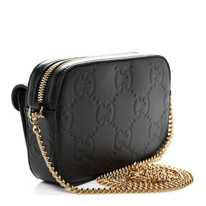 Gucci Calfskin GG Super Mini Debossed Chain Wallet Black 3 of 10