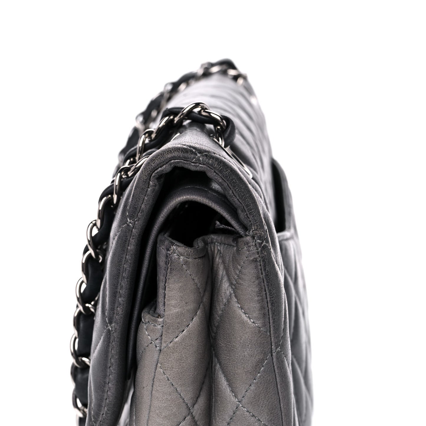 Lambskin Quilted Medium Double Flap Dark Grey