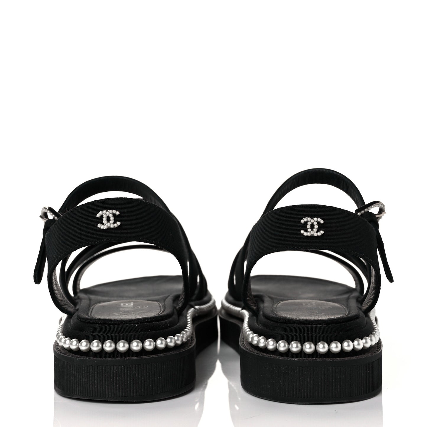 Grosgrain Pearl Flat Sandals 37 Black