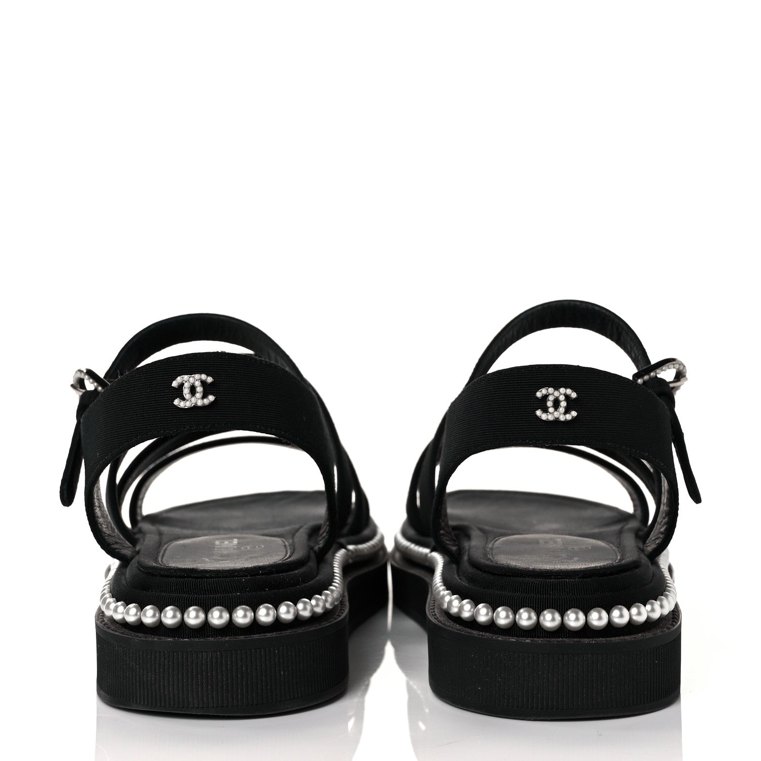 Chanel Grosgrain Pearl Flat Sandals 37 Black 5 of 9