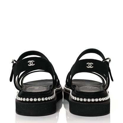 Chanel Grosgrain Pearl Flat Sandals 37 Black 5 of 9