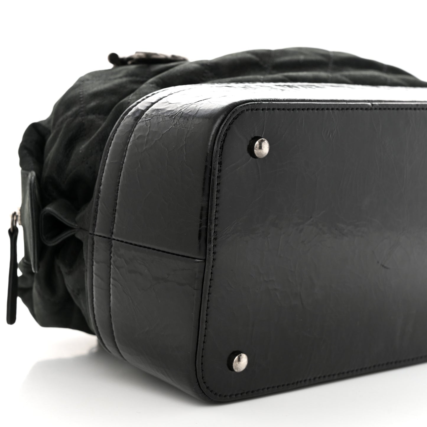 Iridescent Calfskin Quilted VIP Bowling Bag Black