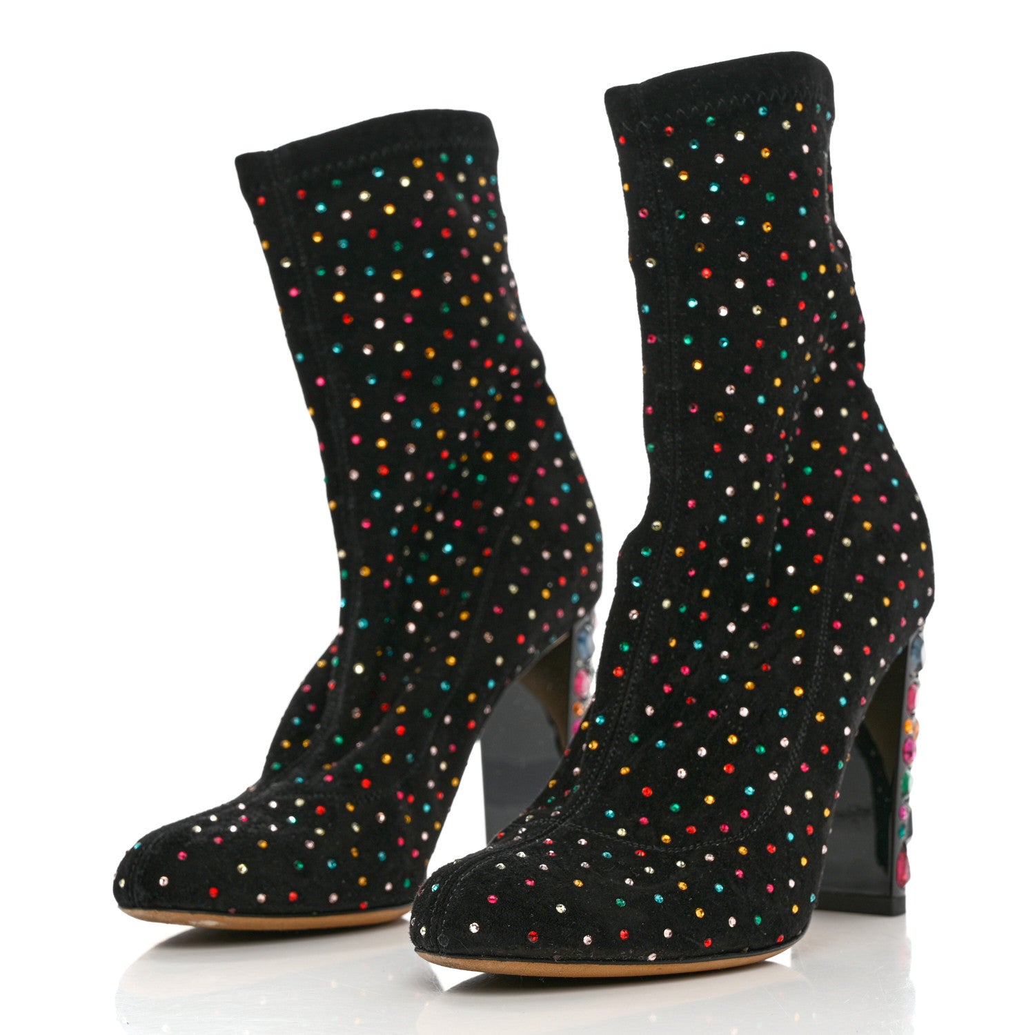 Jimmy Choo Suede Scattered Crystal Embellished Maine 100 Booties 35.5 Black Multicolor 2 of 8