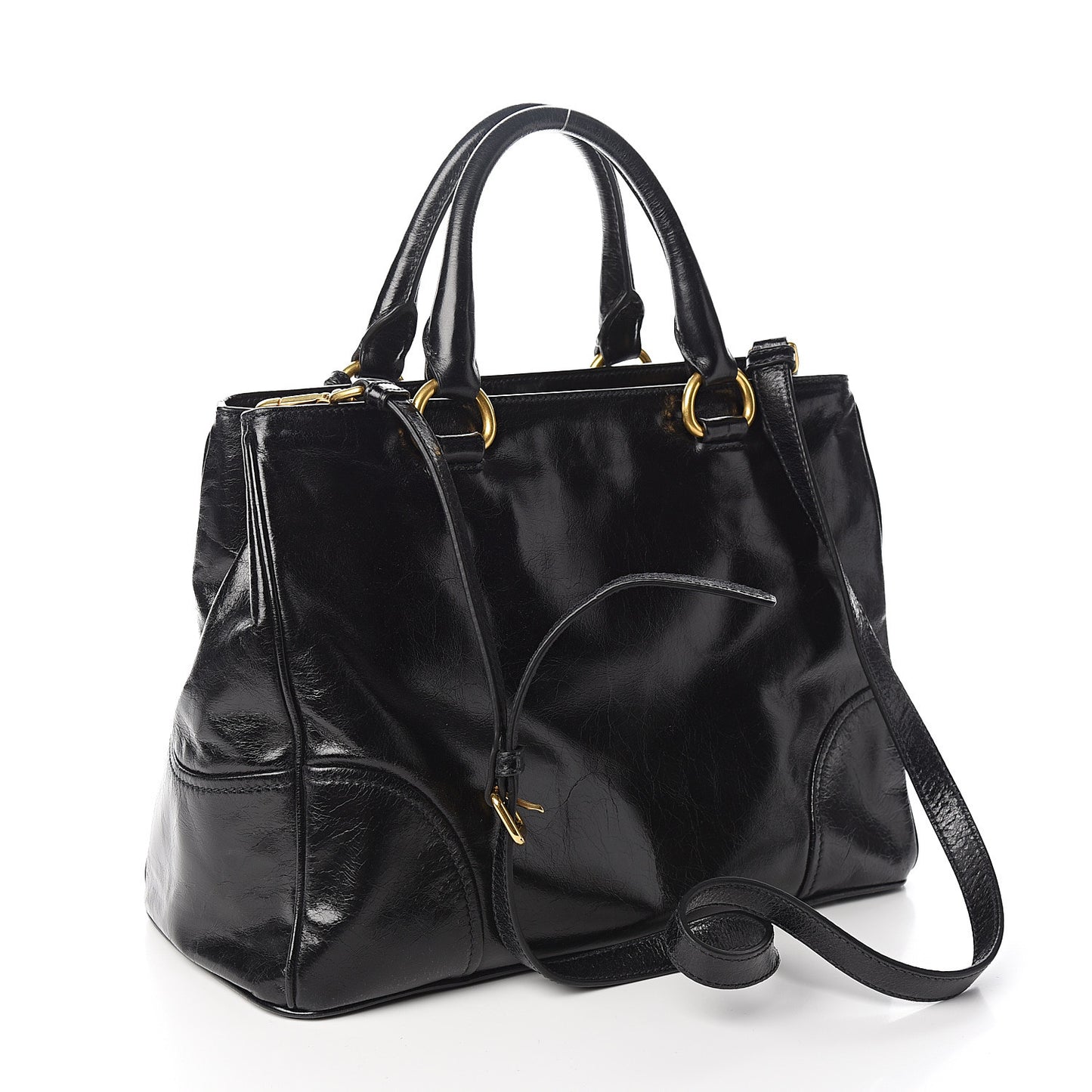 Vitello Shine Top Handle Bag Black