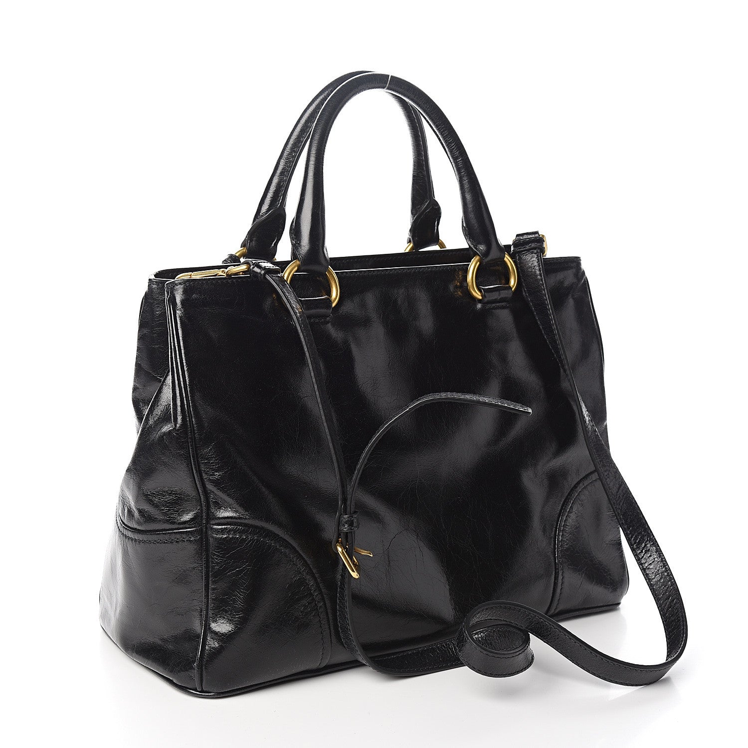 Prada Vitello Shine Top Handle Bag Black 2 of 9