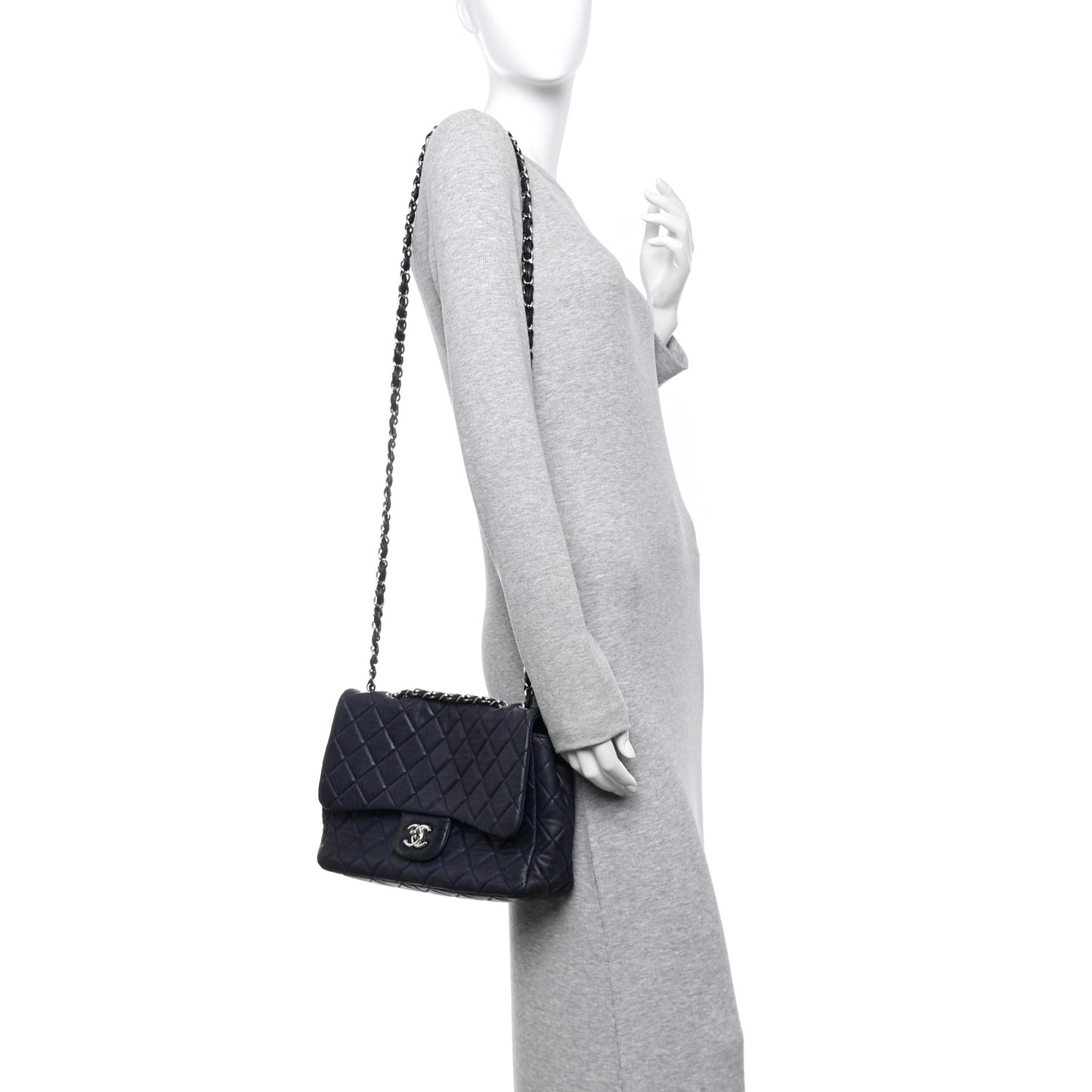 Lambskin Quilted Jumbo Single Flap Navy