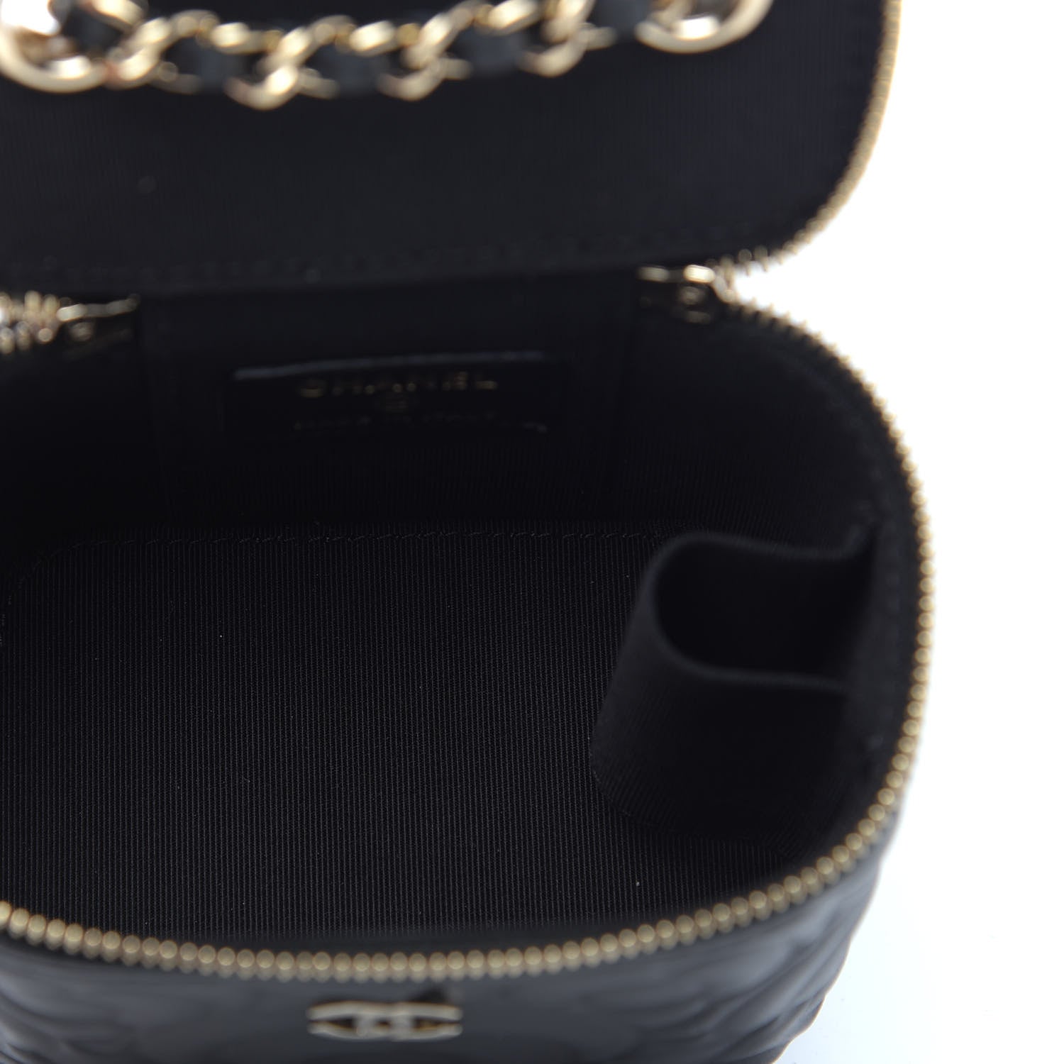 Chanel Lambskin Camellia Embossed Mini Vanity Case With Chain Black 5 of 10
