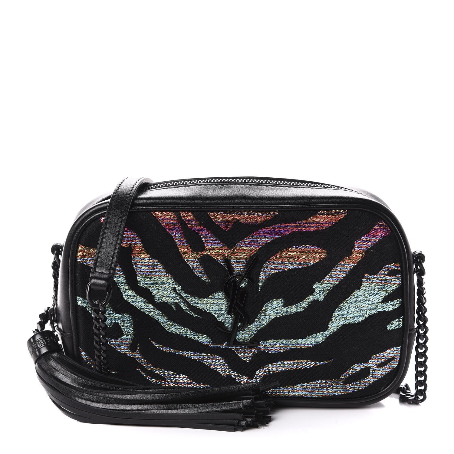 Saint Laurent Calfskin Tiger Burnout Monogram Lou Camera Bag Black Multicolor 3 of 11