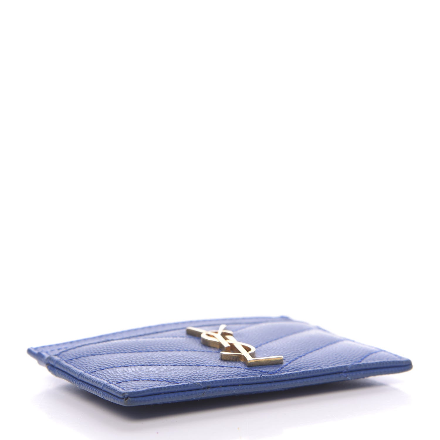 Saint Laurent Grain De Poudre Matelasse Monogram Credit Card Case Blue Majorelle 4 of 10