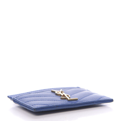 Saint Laurent Grain De Poudre Matelasse Monogram Credit Card Case Blue Majorelle 4 of 10