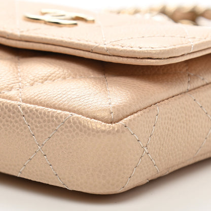 Chanel Iridescent Caviar Quilted Pearl Card Holder On Chain Beige 10 of 10