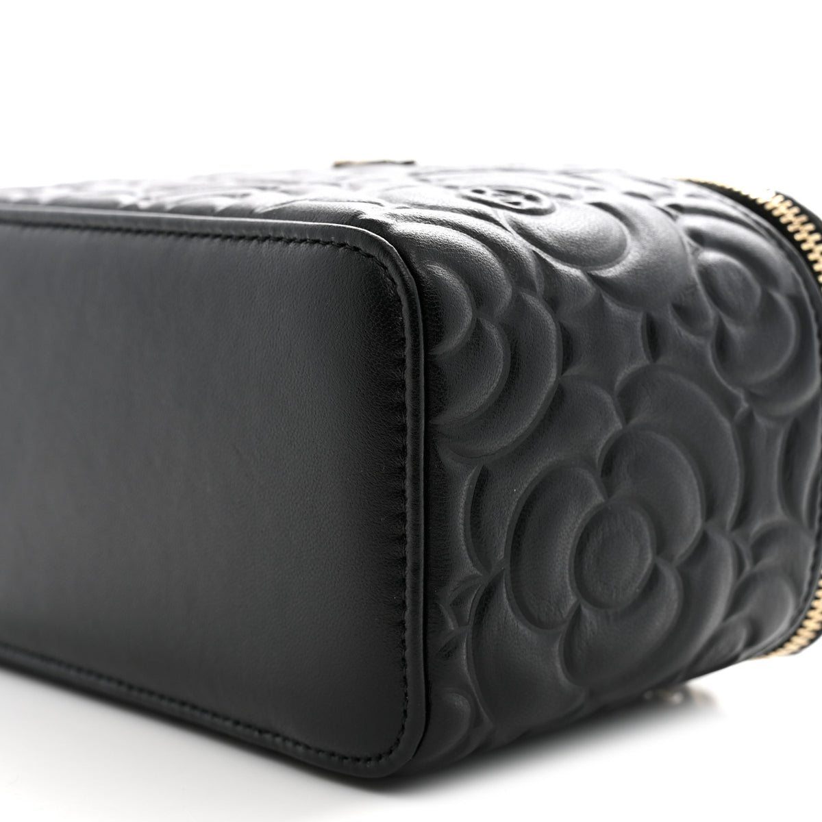 Lambskin Camellia Embossed Small Vanity Case With Chain Black