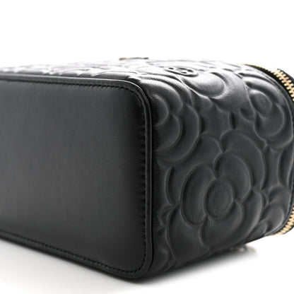 Chanel Lambskin Camellia Embossed Small Vanity Case With Chain Black 10 of 11