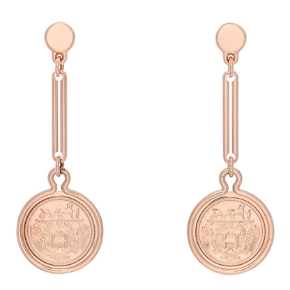 Hermes 18K Rose Gold PM Ex-Libris Drop Earrings 1 of 6