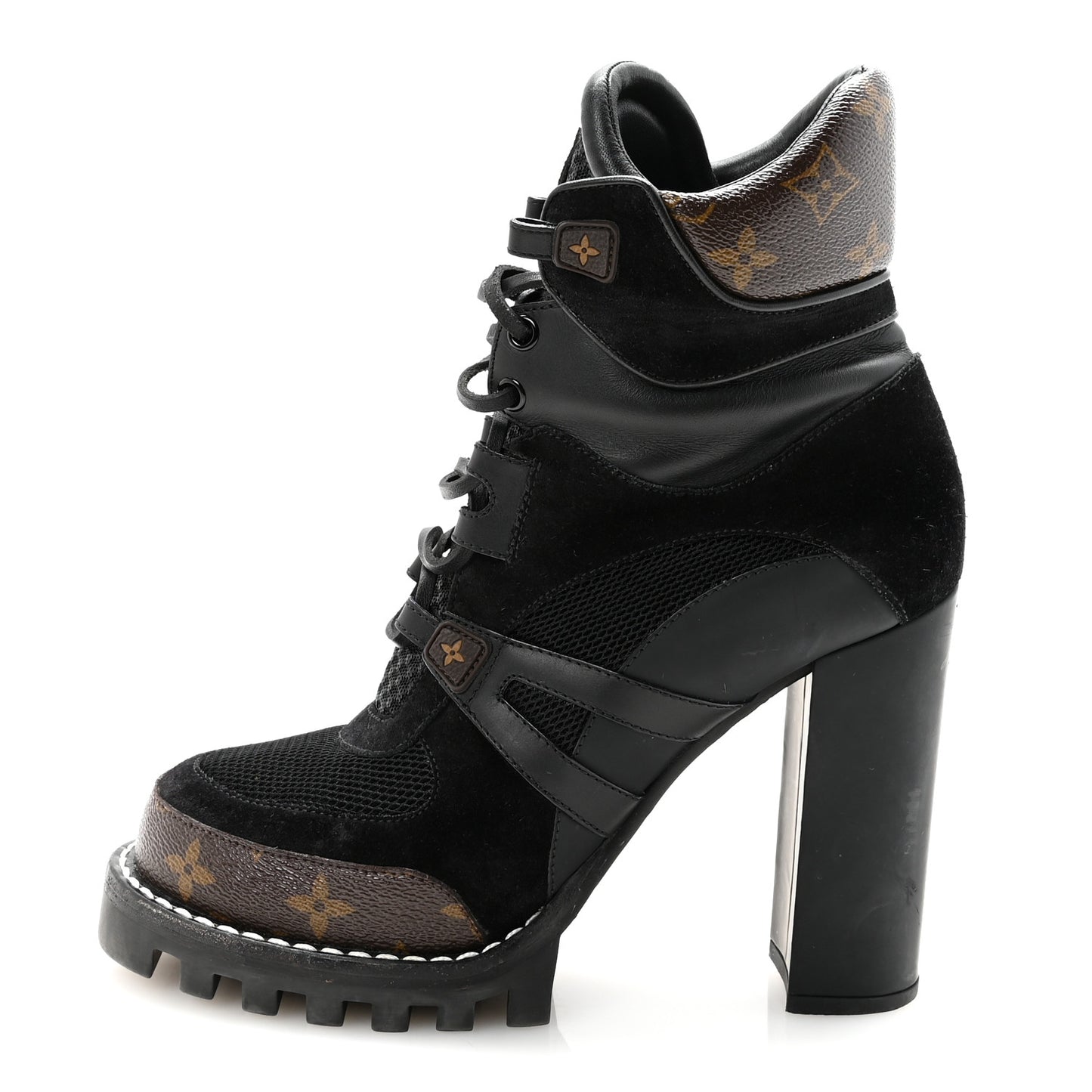 Suede Calfskin Monogram Star Trail Ankle Boots 39.5 Black