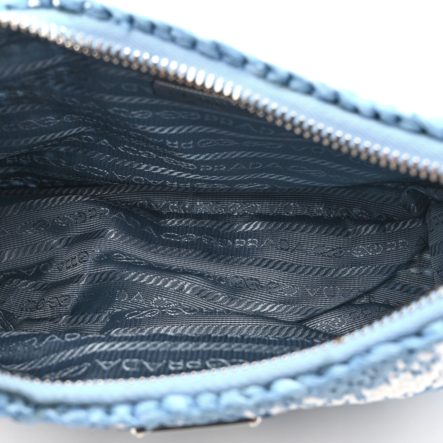 Prada Yarn Raffia Effect Crochet Embroidered Mini Re-Edition 1978 Shoulder Bag Celeste 5 of 10