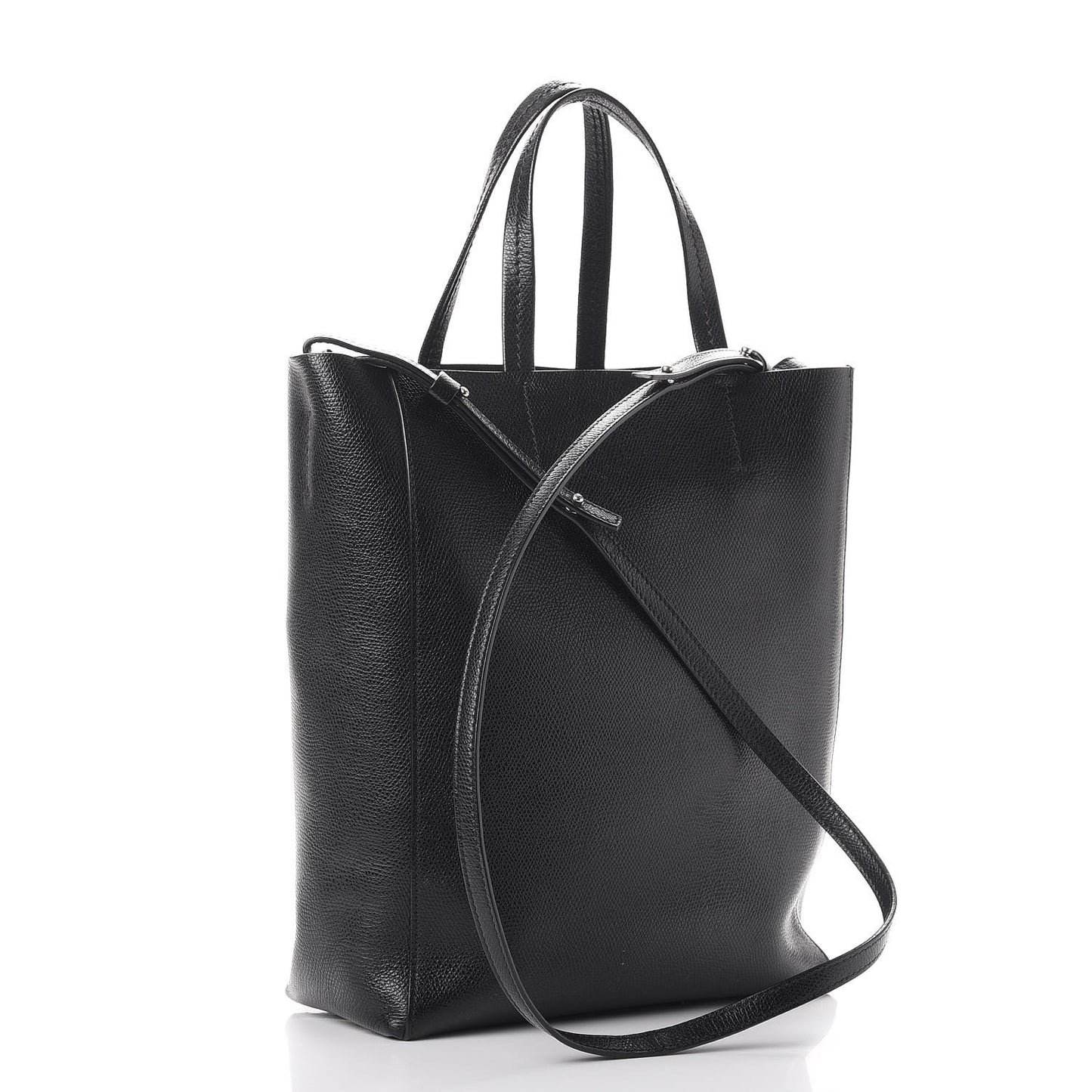 Grained Calfskin Small Vertical Cabas Black